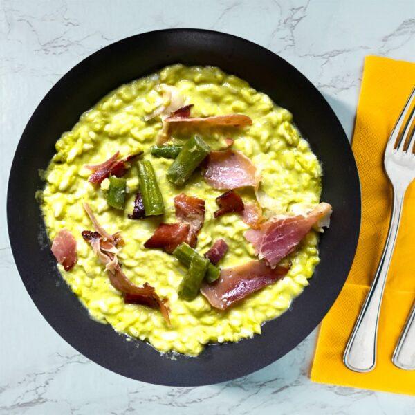 Carnaroli risotto met aspergecrème en krokant spek - 330 g