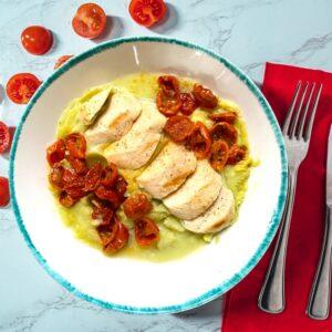 Kip met aardappelpuree, prei en gekonfijte tomaten - 330 g