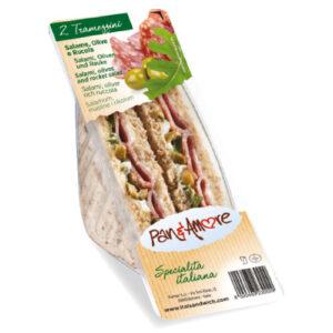 sanduíche de farinha integral com salame, azeitonas e foguete - 6x130g