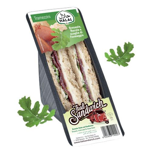 Sándwich Halal, bresaola, rúcula y queso - 6x130g