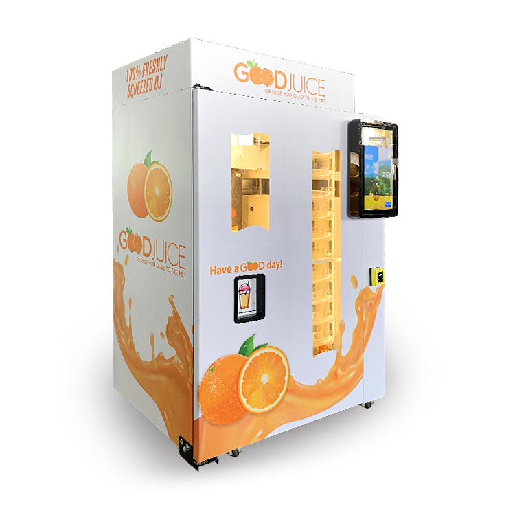 Máquina expendedora automática de zumos de fruta fresca.