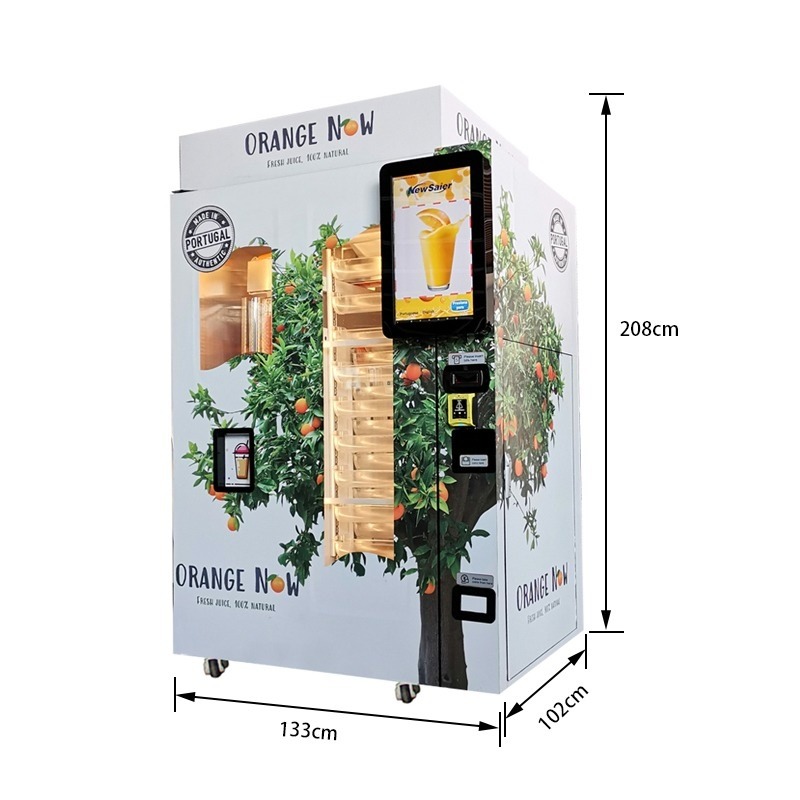 Máquina expendedora automática de zumos de fruta fresca.